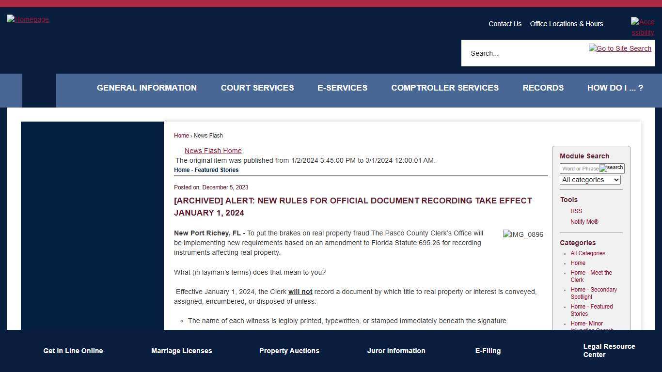 News Flash • Pasco County Clerks, FL • CivicEngage