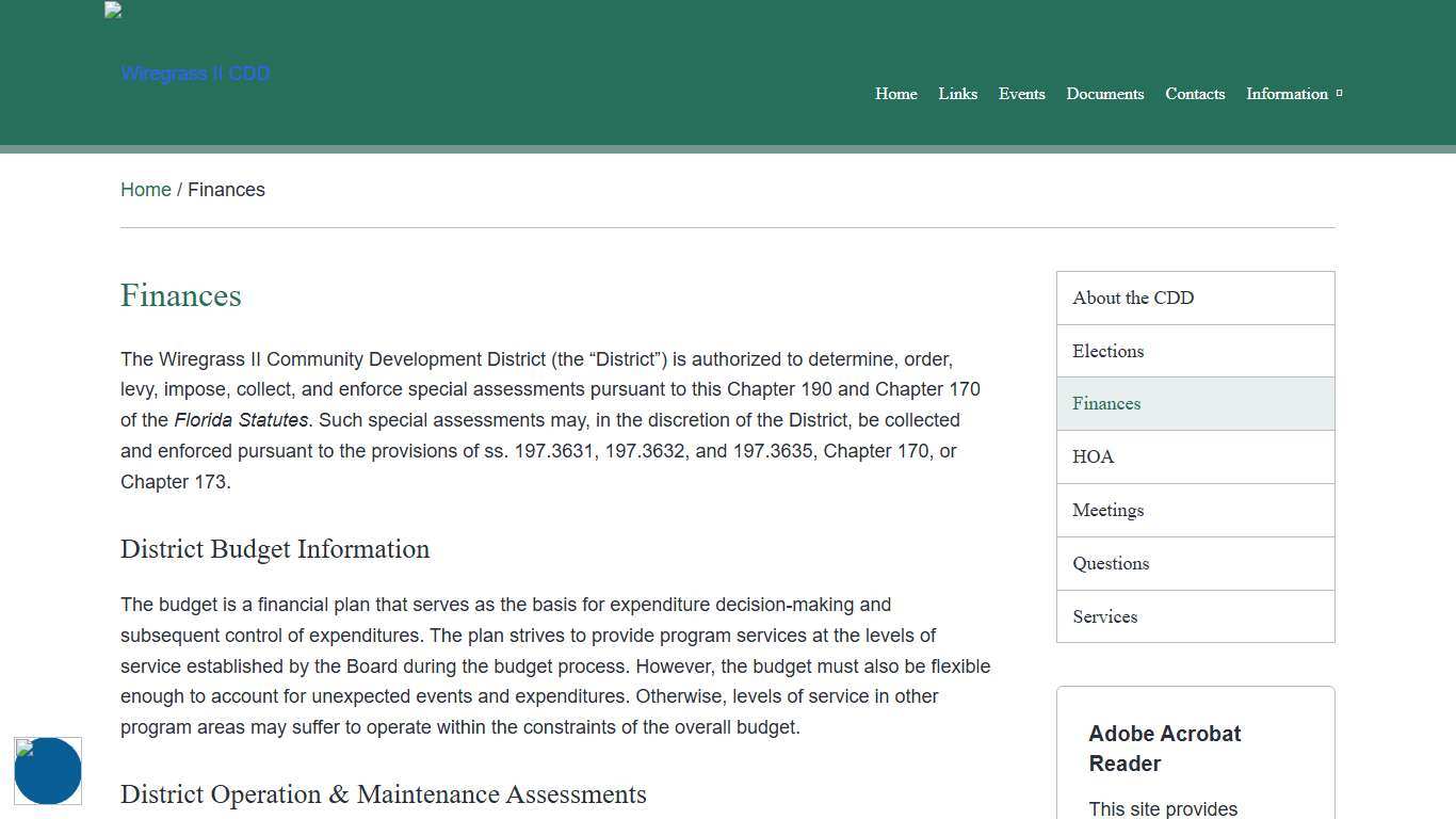 Finances Wiregrass II CDD